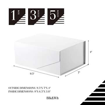 BLK&WH 5 Gift Boxes 9x6.5x3.8 Inches, White Gift Boxes, Bridesmaid Proposal Boxes, Collapsible Boxes with Magnetic Closure Lids for Gift Packaging (Glossy White)