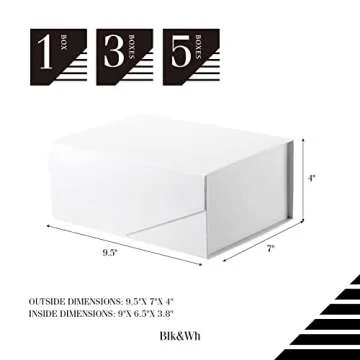 BLK&WH 5 Gift Boxes 9x6.5x3.8 Inches, White Gift Boxes, Bridesmaid Proposal Boxes, Collapsible Boxes with Magnetic Closure Lids for Gift Packaging (Glossy White)