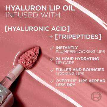 L'OREAL PARIS Plump Ambition Hyaluron Lip Oil, 24 HR Gloss