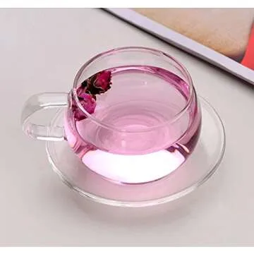 Tosnail 4 Pack Durable 11oz Glass Cups with Saucers Set