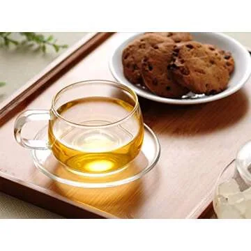 Tosnail 4 Pack Durable 11oz Glass Cups with Saucers Set