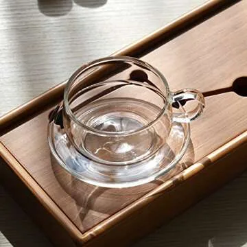 Tosnail 4 Pack Durable 11oz Glass Cups with Saucers Set