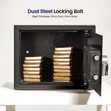 SereneLife Electronic Safe Box | Heavy Duty 12.2’’ x 7.8’’ Lockbox | Digital Keypad Code & 2 Key access | Small Money Safe for Home & Office | Secure Cash, Jewelry, Valuables | Wall & Floor Mountable