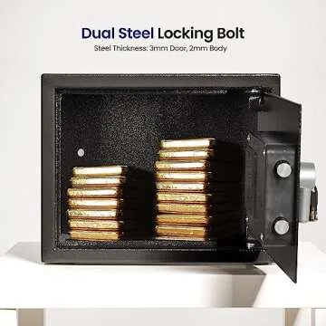 SereneLife Electronic Safe Box | Heavy Duty 12.2’’ x 7.8’’ Lockbox | Digital Keypad Code & 2 Key access | Small Money Safe for Home & Office | Secure Cash, Jewelry, Valuables | Wall & Floor Mountable