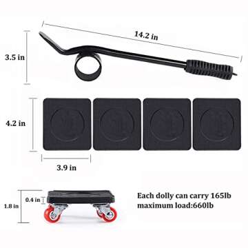 JHCHU Furniture Movers Easy and Safe Furniture Dolly for Heavy Objects ,Heavy Furniture Moving Dolly for Sofas, and Refrigerators Hand Tools(5 Piece Set).