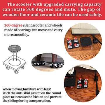 JHCHU Furniture Movers Easy and Safe Furniture Dolly for Heavy Objects ,Heavy Furniture Moving Dolly for Sofas, and Refrigerators Hand Tools(5 Piece Set).