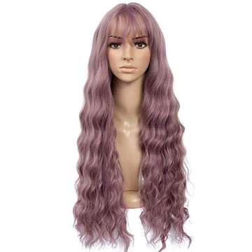 HUA MIAN LI Long Wavy Wig With Air Bangs Silky Full Heat Resistant Synthetic Wig for Women - Natural...