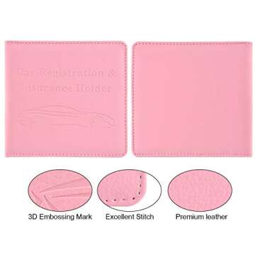 Cacturism Car Registration and Insurance Holder, Vehicle Glove Box Car Organizer Men Women Wallet Accessories Case for Cards, Essential Document, Driver License, Pink