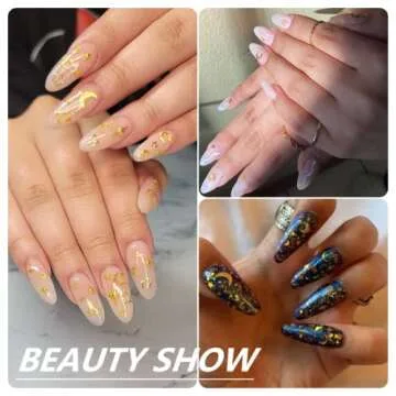 MEILINDS Gold Nail Studs Gems Sparkle Rhinestones Metal Rivets Charms Hollow Moon Star Shaped Artificial Pearls DIY 3D Nail Art Decoration(2 Boxes)