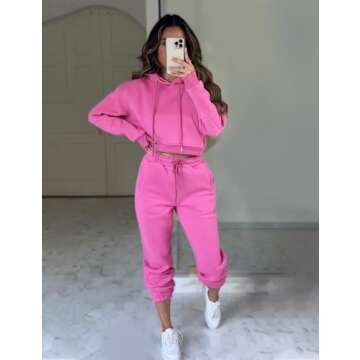 Flygo Womens Fleece 2 Piece Jogging Outfit Tracksuit Set