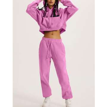 Flygo Womens Fleece 2 Piece Jogging Outfit Tracksuit Set