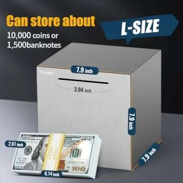 hicocool Adult Piggy Bank Stainless Steel Safe Large Piggy Banks for Adults Savings Real Money Metal Piggy Bank (7.9 inch)