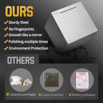 hicocool Adult Piggy Bank Stainless Steel Safe Large Piggy Banks for Adults Savings Real Money Metal Piggy Bank (7.9 inch)