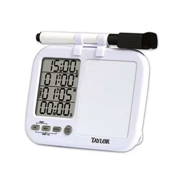 Taylor 5849 Four-Event Digital Timer with Whiteboard for School, Learning, Projects, and Kitchen Tasks, white