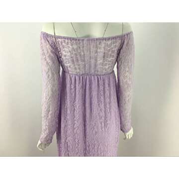 ZIUMUDY Women's Off Shoulder Long Sleeve Lace Maternity Gown Mermaid Maxi Photography Dress (Light Purple, Large)