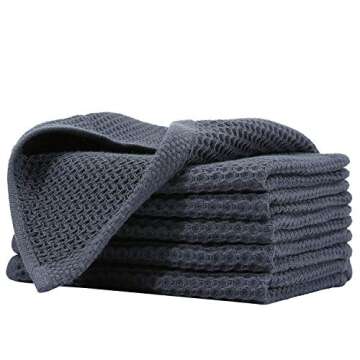 KIMHIRO 100% Cotton Kitchen Dish Cloths, Lightweight Waffle Weave Tidy Kitchen Dish Cloths, Soft Absorbent Quick Drying Dish Towels, 12x12 Inches, Set of 6, Dark Gray
