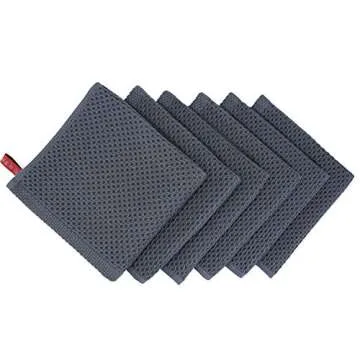 KIMHIRO 100% Cotton Kitchen Dish Cloths, Lightweight Waffle Weave Tidy Kitchen Dish Cloths, Soft Absorbent Quick Drying Dish Towels, 12x12 Inches, Set of 6, Dark Gray