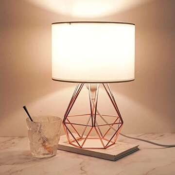 FRIDEKO HOME Modern Geometric Table Lamp -Small Lamp for Kids Room - Gold Metal Wire Table Lamp - Cute Lamps Bedside Nightstand Table Rose Gold Desk Lamps for Girls Bedrooms (9.8 inches)