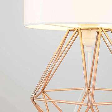 FRIDEKO HOME Modern Geometric Table Lamp -Small Lamp for Kids Room - Gold Metal Wire Table Lamp - Cute Lamps Bedside Nightstand Table Rose Gold Desk Lamps for Girls Bedrooms (9.8 inches)