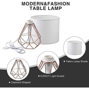 FRIDEKO HOME Modern Geometric Table Lamp -Small Lamp for Kids Room - Gold Metal Wire Table Lamp - Cute Lamps Bedside Nightstand Table Rose Gold Desk Lamps for Girls Bedrooms (9.8 inches)