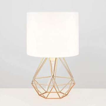 FRIDEKO HOME Modern Geometric Table Lamp -Small Lamp for Kids Room - Gold Metal Wire Table Lamp - Cute Lamps Bedside Nightstand Table Rose Gold Desk Lamps for Girls Bedrooms (9.8 inches)
