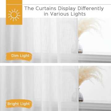 RYB HOME Extra Long Sheer Curtains Semi Transparent Drapes Boho Window Decor for Living Room Bedroom Front Door High Ceiling Window, White, W 70 x L 108, 1 Pair