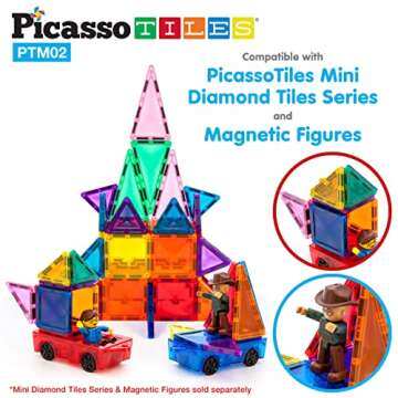 PicassoTiles 2pcs Mini Magnetic Tiles Expansion Car Truck Construction Set, Kids Building Magnet Bri...