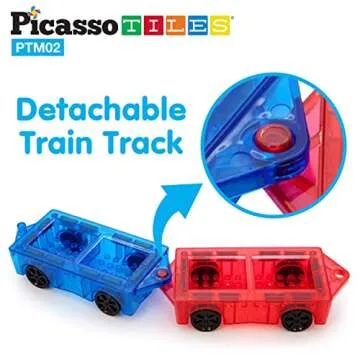 PicassoTiles 2pcs Mini Magnetic Tiles Expansion Car Truck Construction Set, Kids Building Magnet Bricks STEM & Learning Toys, Magnetic Add-ons,Car Toys, Toddler Preschool 3 years and up boys and girls
