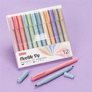 ZEYAR Highlighters, Dual Tips, 12 Vintage Colors, Chisel & Fine Point, Aesthetic Marker for Journal, Bible Study, School, Office Supplies