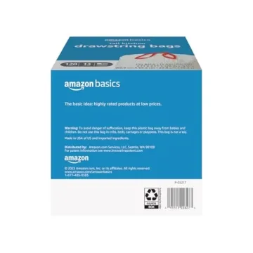 Amazon Basics 13 Gallon Tall Kitchen Drawstring Trash Bags 120 Count