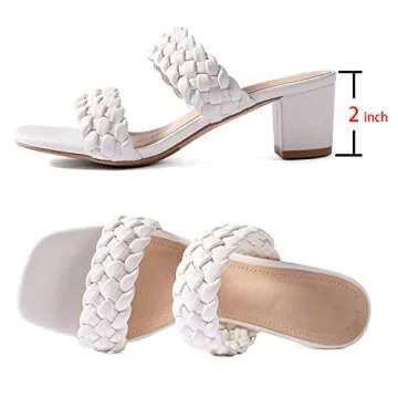 N.N.G Women Heeled Sandals White Size 6.5 Low Heel Braided Block Chunky Woven Leather Casual Comfort...