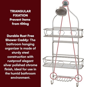 Premium Rustproof Hanging Shower Caddy for Bathroom Organization
