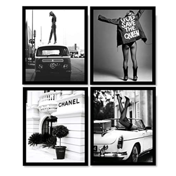 PoyBux Design Fashion Wall Art Poster Prints Set of 4 UNFRAMED (8"x10") in Elegant Black and White