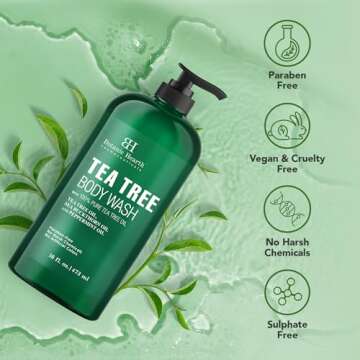 Botanic Hearth Tea Tree Body Wash Helps Nail Conditions Athletes Foot Ringworms Jock Itch & Body Odor Soothes Itching & Promotes Healthy Skin and Feet Naturally Scented 16fl oz