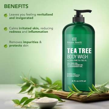 Botanic Hearth Tea Tree Body Wash Helps Nail Conditions Athletes Foot Ringworms Jock Itch & Body Odor Soothes Itching & Promotes Healthy Skin and Feet Naturally Scented 16fl oz