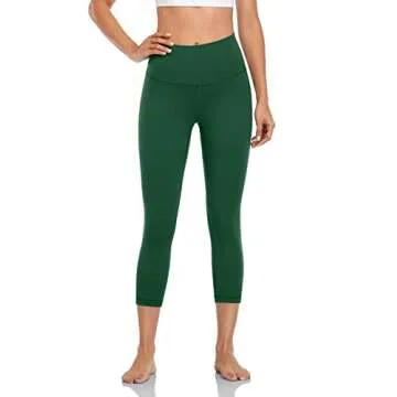 HeyNuts High Waisted Yoga Capris Leggings for Women, Buttery Soft Workout Cropped Pants Compression 3/4 Leggings 21'' Everglade Green XS(0/2)