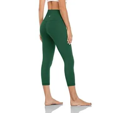 HeyNuts High Waisted Yoga Capris Leggings for Women, Buttery Soft Workout Cropped Pants Compression 3/4 Leggings 21'' Everglade Green XS(0/2)