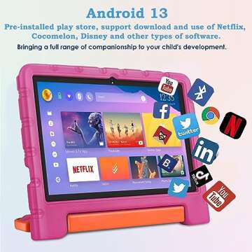 Kids Tablet 10 inch Android 13 Tablets for Kid with Shockproof Case, 12GB+128GB, Octa-Core, 1280 X 800 HD Touchscreen, IWAWA Pre-Installed Parental Control, 2.4G/5G WiFi, 6000mAh, Bluetooth-Rose red