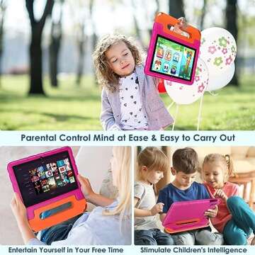 Kids Tablet 10 inch Android 13 Tablets for Kid with Shockproof Case, 12GB+128GB, Octa-Core, 1280 X 800 HD Touchscreen, IWAWA Pre-Installed Parental Control, 2.4G/5G WiFi, 6000mAh, Bluetooth-Rose red