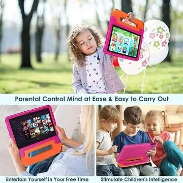 Kids Tablet 10 inch Android 13 Tablets for Kid with Shockproof Case, 12GB+128GB, Octa-Core, 1280 X 800 HD Touchscreen, IWAWA Pre-Installed Parental Control, 2.4G/5G WiFi, 6000mAh, Bluetooth-Rose red