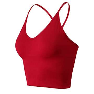 TL Women's Longline Wirefree Sports Bra - Medium Support Padded Crop Cami Workout Yoga Tops RED Small to Medium
