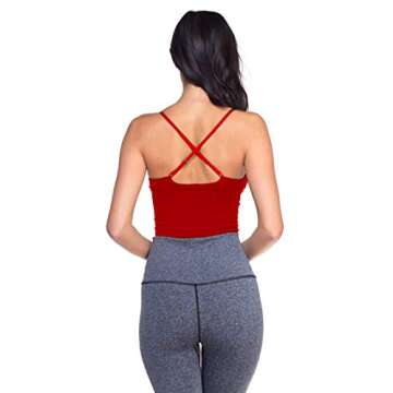 TL Women's Longline Wirefree Sports Bra - Medium Support Padded Crop Cami Workout Yoga Tops RED Small to Medium