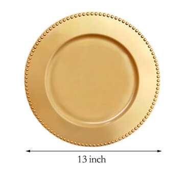 NDSWKR 6 Pack Bead Charger Plates, 13 Inch Gold Charger Plates, Plastic Decoration Charger for Dinne...
