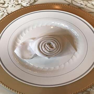 NDSWKR 6 Pack Bead Charger Plates, 13 Inch Gold Charger Plates, Plastic Decoration Charger for Dinner Plate, Wedding Catering Event Decoration, Tabletop Decor