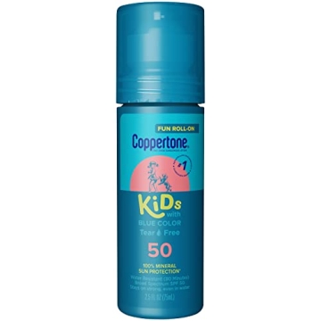 Coppertone Kids Roll On Sunscreen Lotion SPF 50 - Blue Color Fun for Kids, Water Resistant & Safe