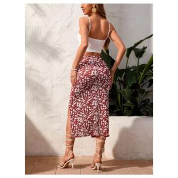 SOLY HUX Women's Summer Two Piece Outfits Cami Tops and Floral Print Drawstring Split Skirt Set Red Floral Small