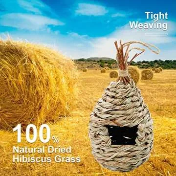 Gute Hummingbird Houses for Outside Hanging, Natural Grass Hanging Bird Hut, Hand Woven Hummingbird Nest, Large Wren Finch Bird House for Garden Window Outdoor Home Decoration, 2 Pack