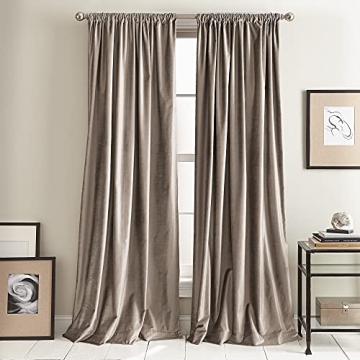 DKNY Curtains Velvet Curtain Panel Pair in Mocha 108"