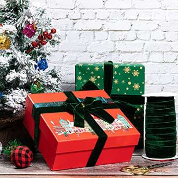 Chuangdi 1 Inch 30 Yard Green Velvet Ribbon for Crafts