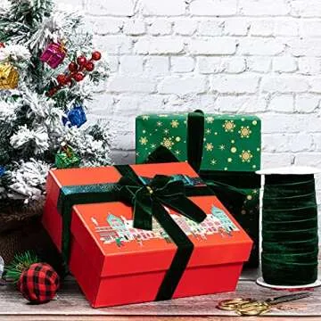 Chuangdi 1 Inch 30 Yard Green Velvet Ribbon for Crafts